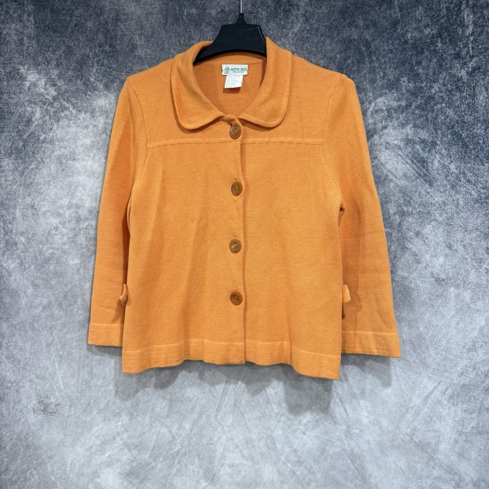 Austin Reed Women's Medium Orange Wool Cotton Knit Cardigan Jacket Photo Sample